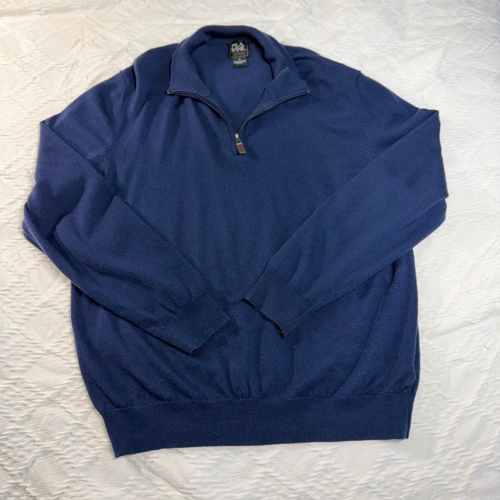 Jos A Bank Traveler Mens XL Navy Blue 100% Merino Wool Quarter Zip Sweater